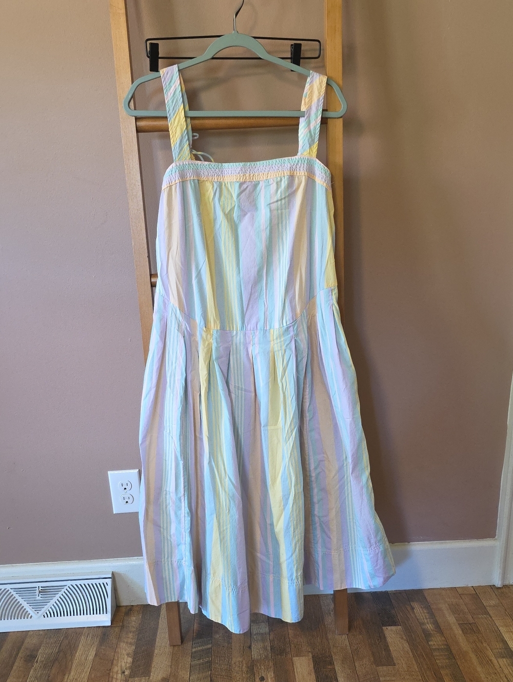 Free People Pastel Striped Midi Dress in Yellow, Pink, Blue